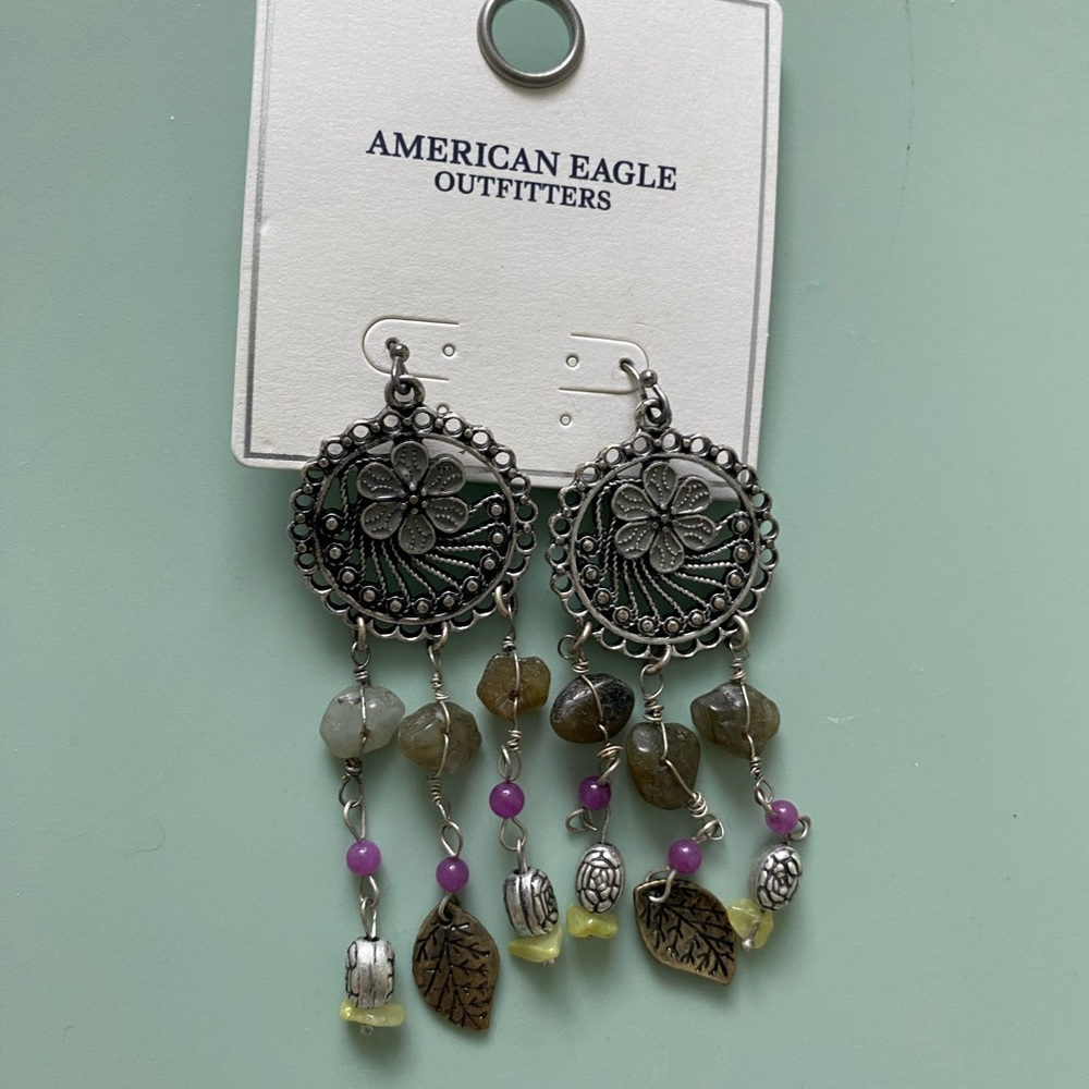 American Eagle Outfitters Silver and Purple Filigree Earrings